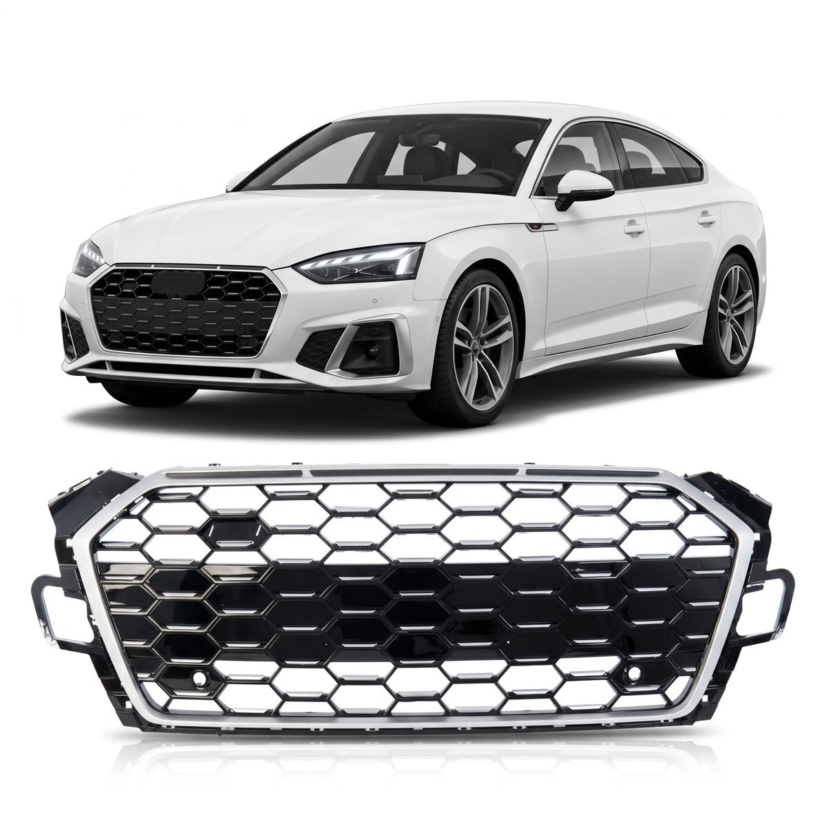 Sportgrill Silber passend für Audi A5 F5 Coupé Cabrio Sportback 2020-2024
