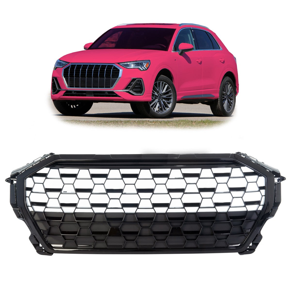 Sportgrill Hochglanz Schwarz passend für Audi Q3 F3 SUV Sportback 2018->>