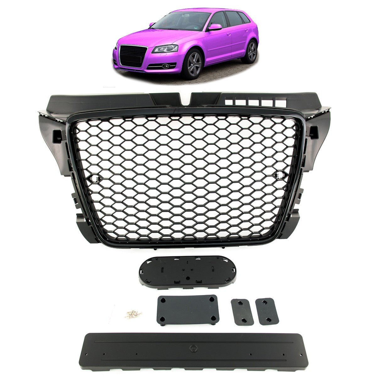 Sportgrill Hochglanz Schwarz mit PDC passend für Audi A3 8P 2008-2012
