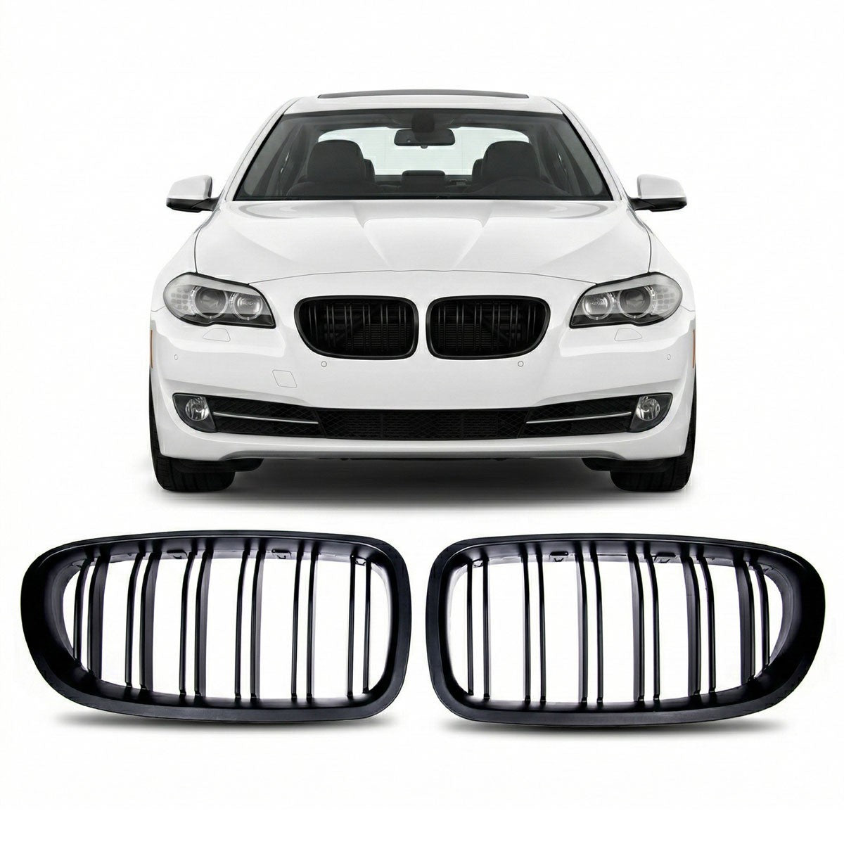 Doppelstreifen Kühlergrill Matt Schwarz passend für BMW 5er F10 F11 2010-2018