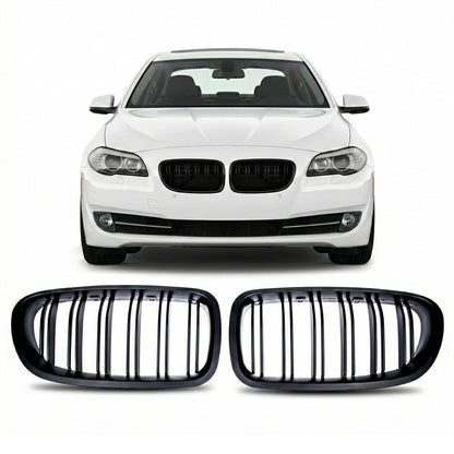 Doppelstreifen Kühlergrill Matt Schwarz passend für BMW 5er F10 F11 2010-2018