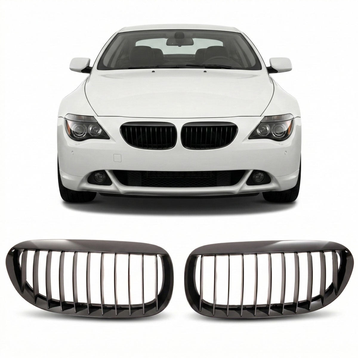 Kühlergrill Einzelstreifen Hochglanz Schwarz passend für BMW 6er E63 E64 2003-2010