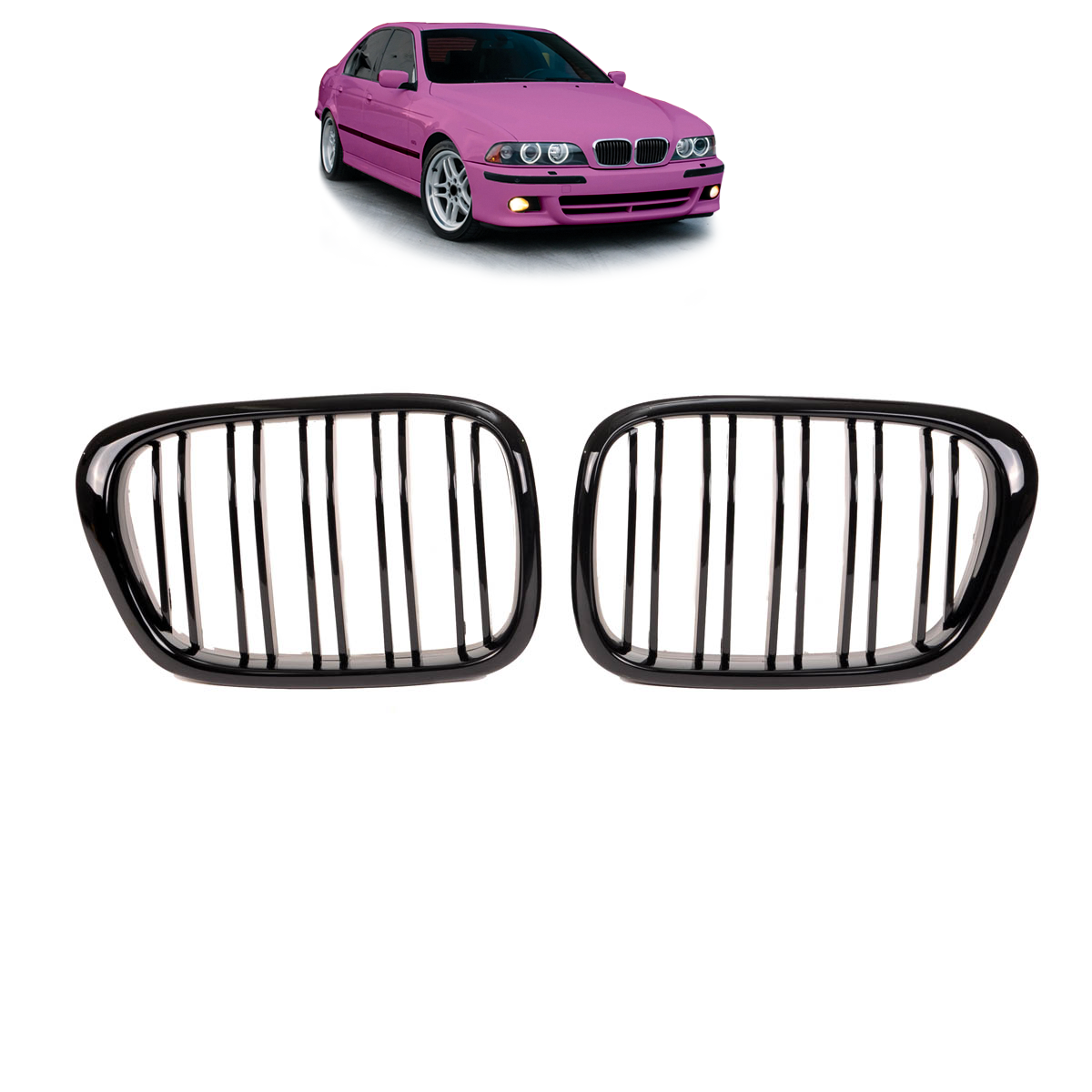 Sportgrill Hochglanz Schwarz Doppelrahmen passend für BMW 5er E39 1995-2003