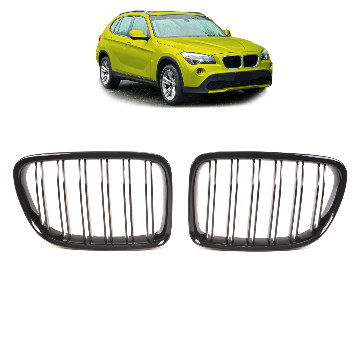 Sportgrill Hochglanz Schwarz Doppelstreifen passend für BMW X1 E84 2009-2015