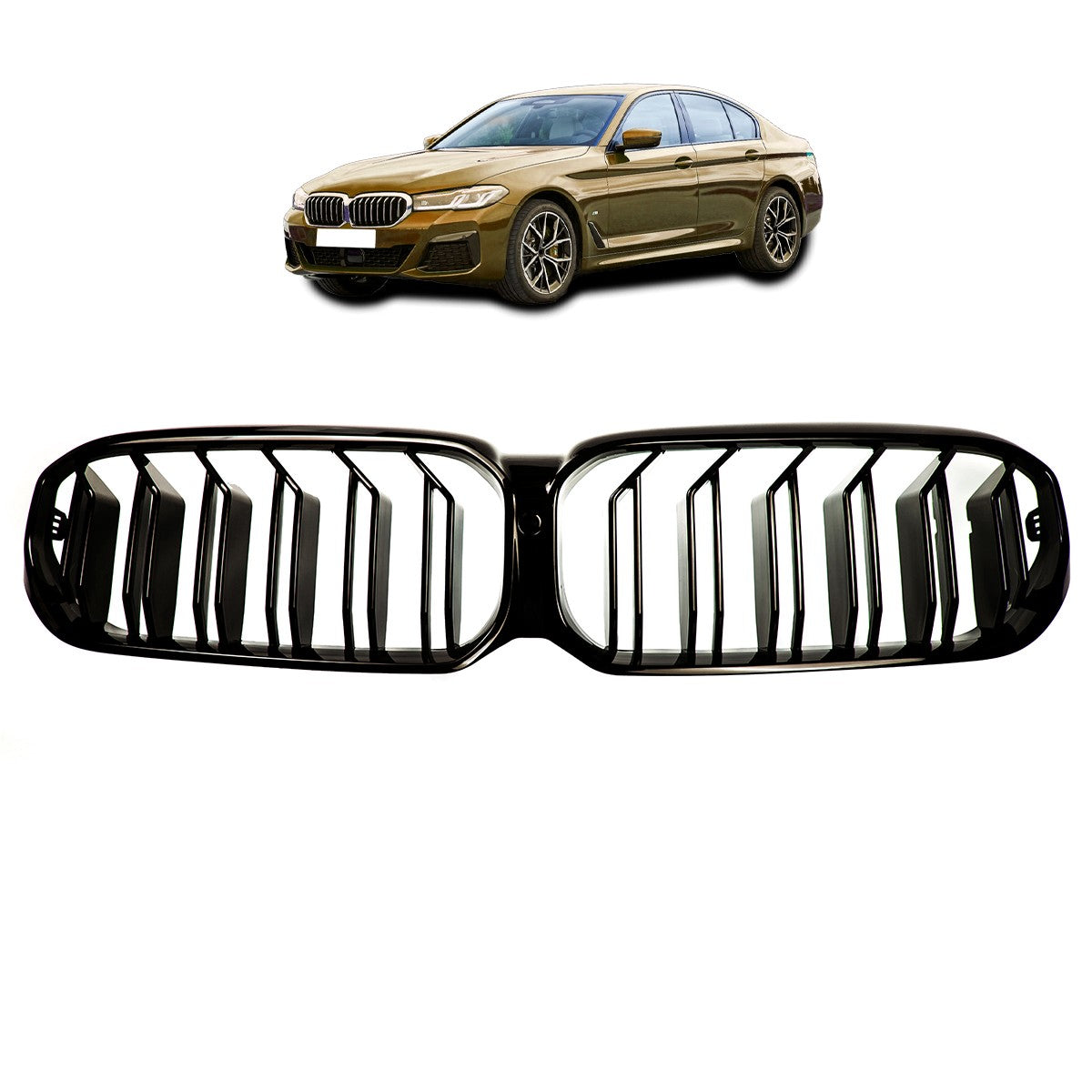 Frontgrill Hochglanz Schwarz Dual Line passend für BMW 5er G30 G31 2020-2023
