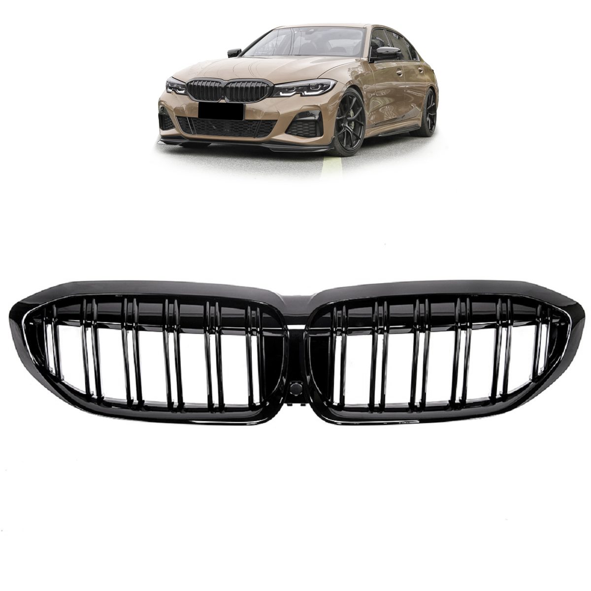 Frontgrill Hochglanz Schwarz Dual Line passend für BMW 3er G20 G21 2019-2022