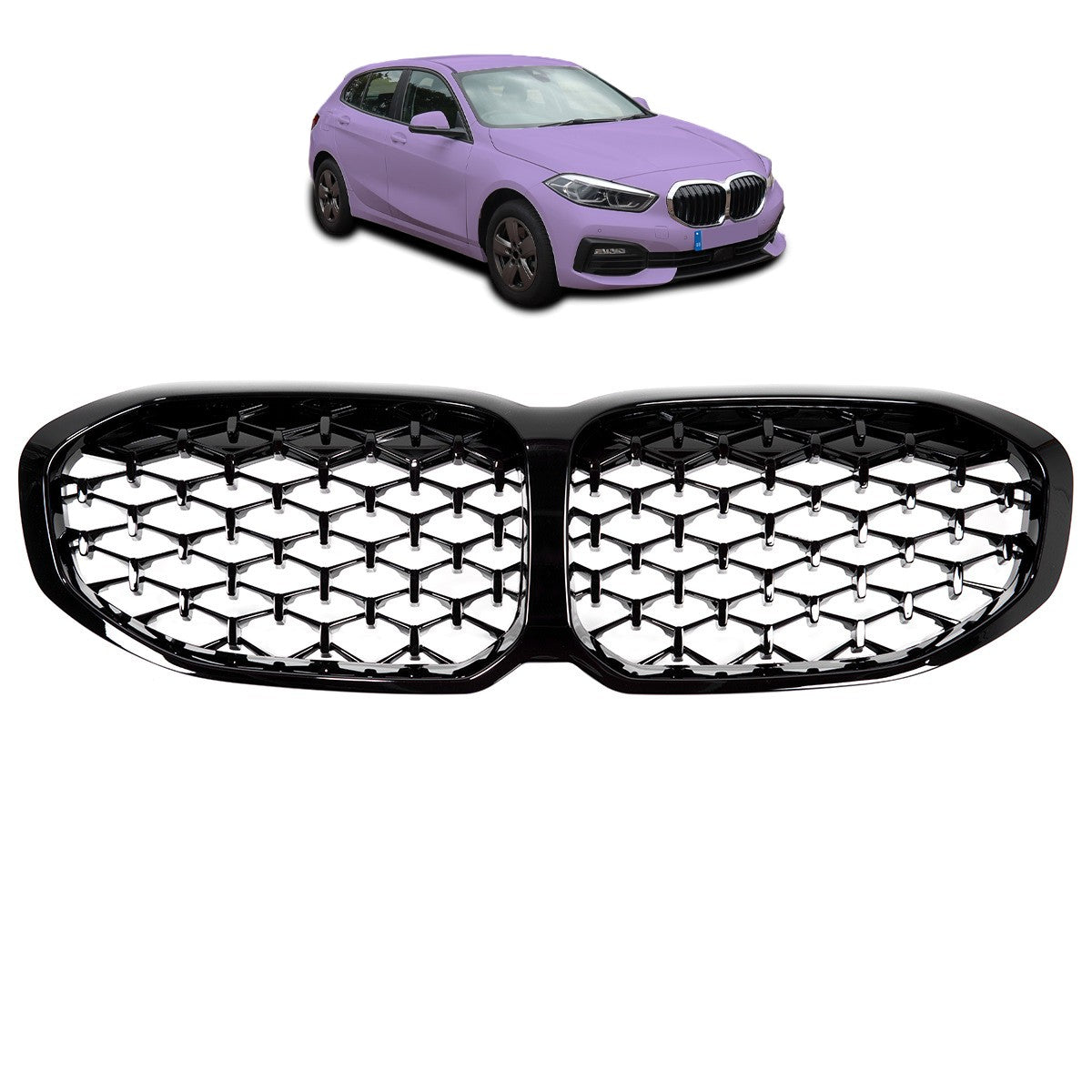 Hochglanz Schwarz Diamant Sportgrill passend für BMW 1er F40 2019-2024