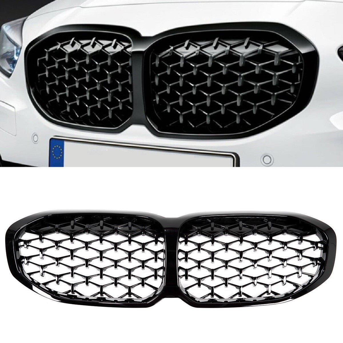 Hochglanz Schwarz Diamant Sportgrill passend für BMW 1er F40 2019-2024