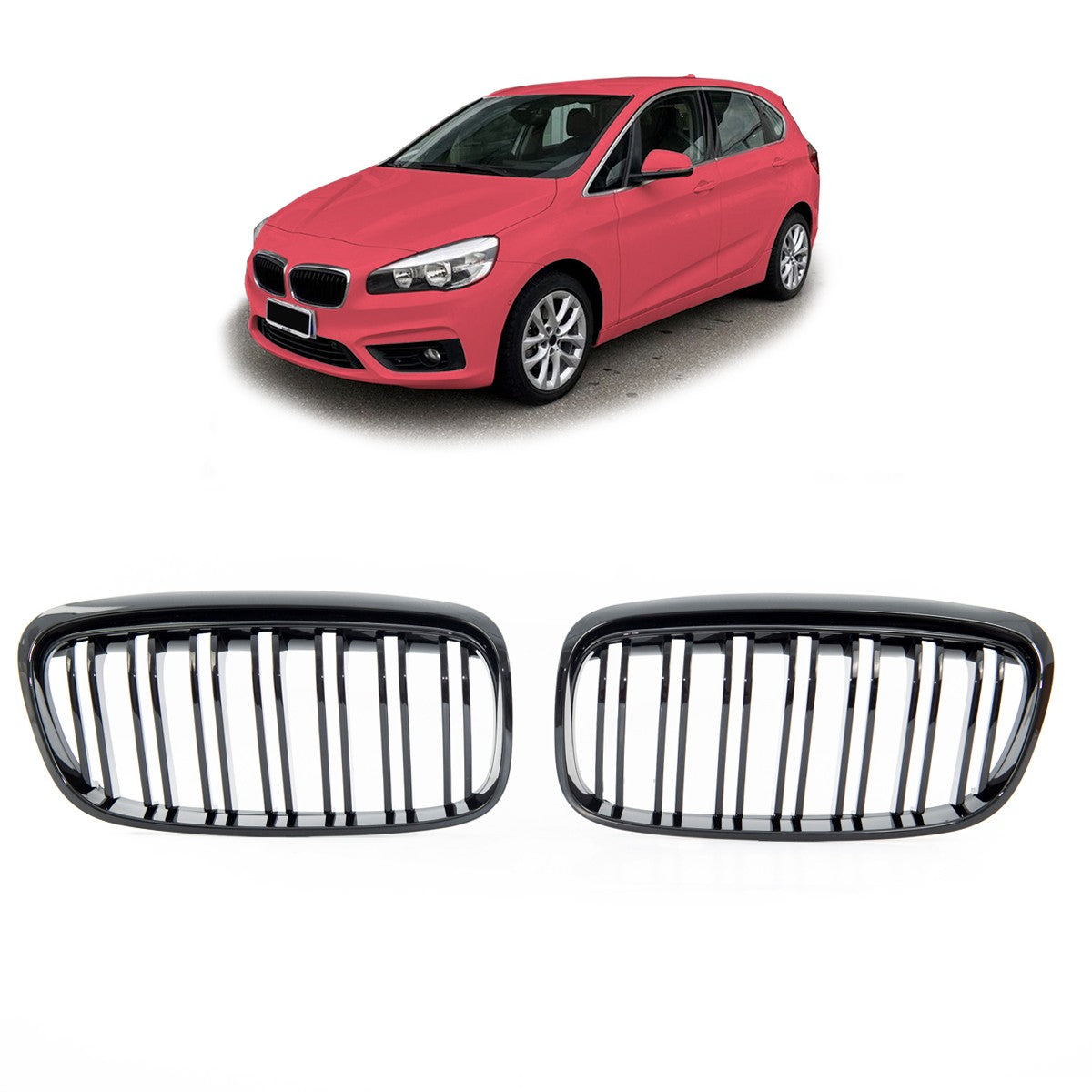 Hochglanz Schwarz Dual Line Sportgrill passend für BMW 2er F45 2014-2018