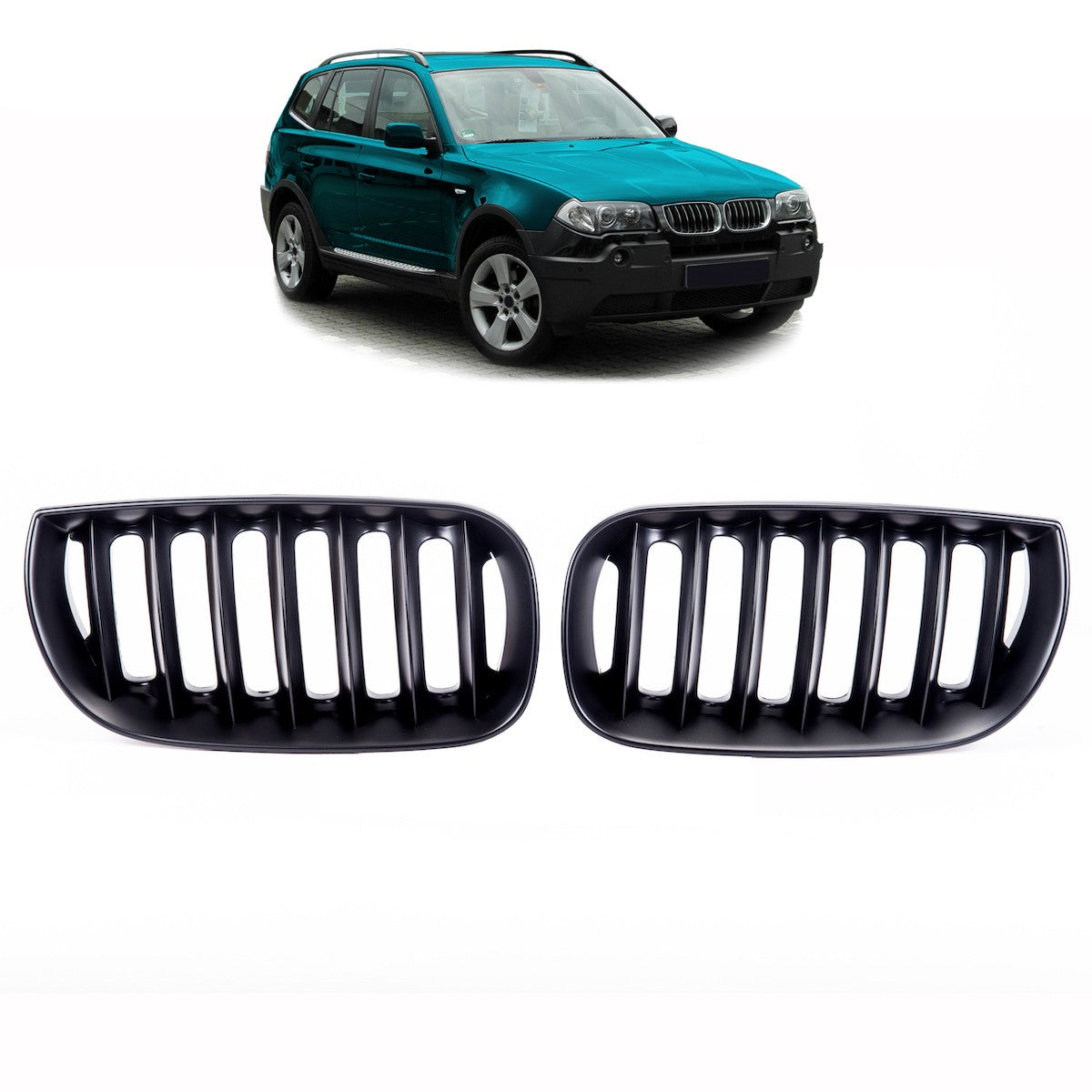 Sportgrill Einzel-Linie Matt Schwarz passend für BMW X3 (E83) Pre-Facelift 2003-2006