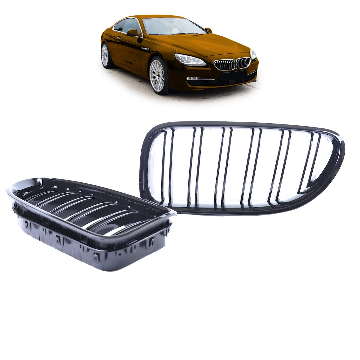 Kühlergrill Doppelstreifen Hochglanz Schwarz passend für BMW 6er F13/F12/F06 2011-2018