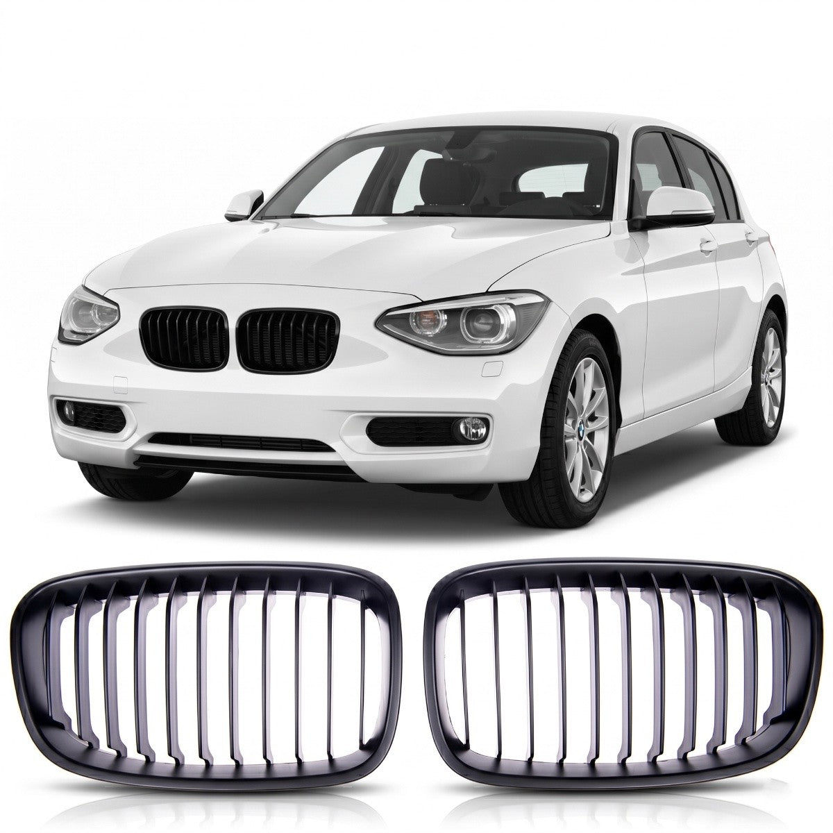 Matt Schwarz Einzelstreifen Kühlergrill passend für BMW 1er F20 F21 2011-2015