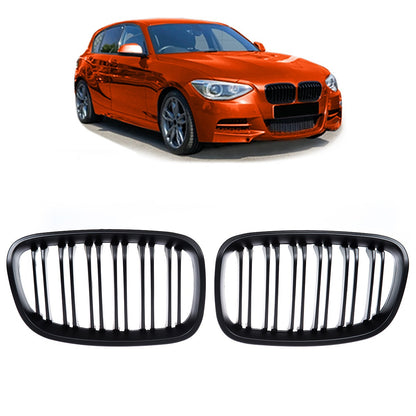 Kühlergrill Doppelstreifen Matt Schwarz passend für BMW 1er F20 F21 2011-2015