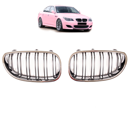 Doppelstreifen Chrom & Schwarz Grill passend für BMW 5er E60 E61 2003-2010