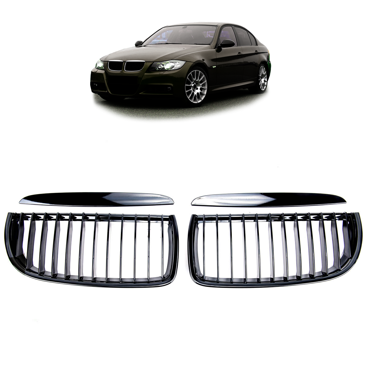Hochglanz Schwarz Kühlergrill passend für BMW 3er E90 E91 2005-2008