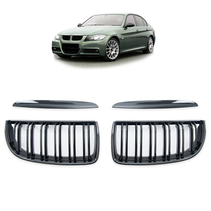 Frontgrill Hochglanz Schwarz Doppel-Linie passend für BMW 3er E90 E91 2005-2008