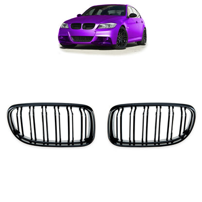 Frontgrill Hochglanz Schwarz Doppel-Linie passend für BMW 3er E90 E91 2008-2011