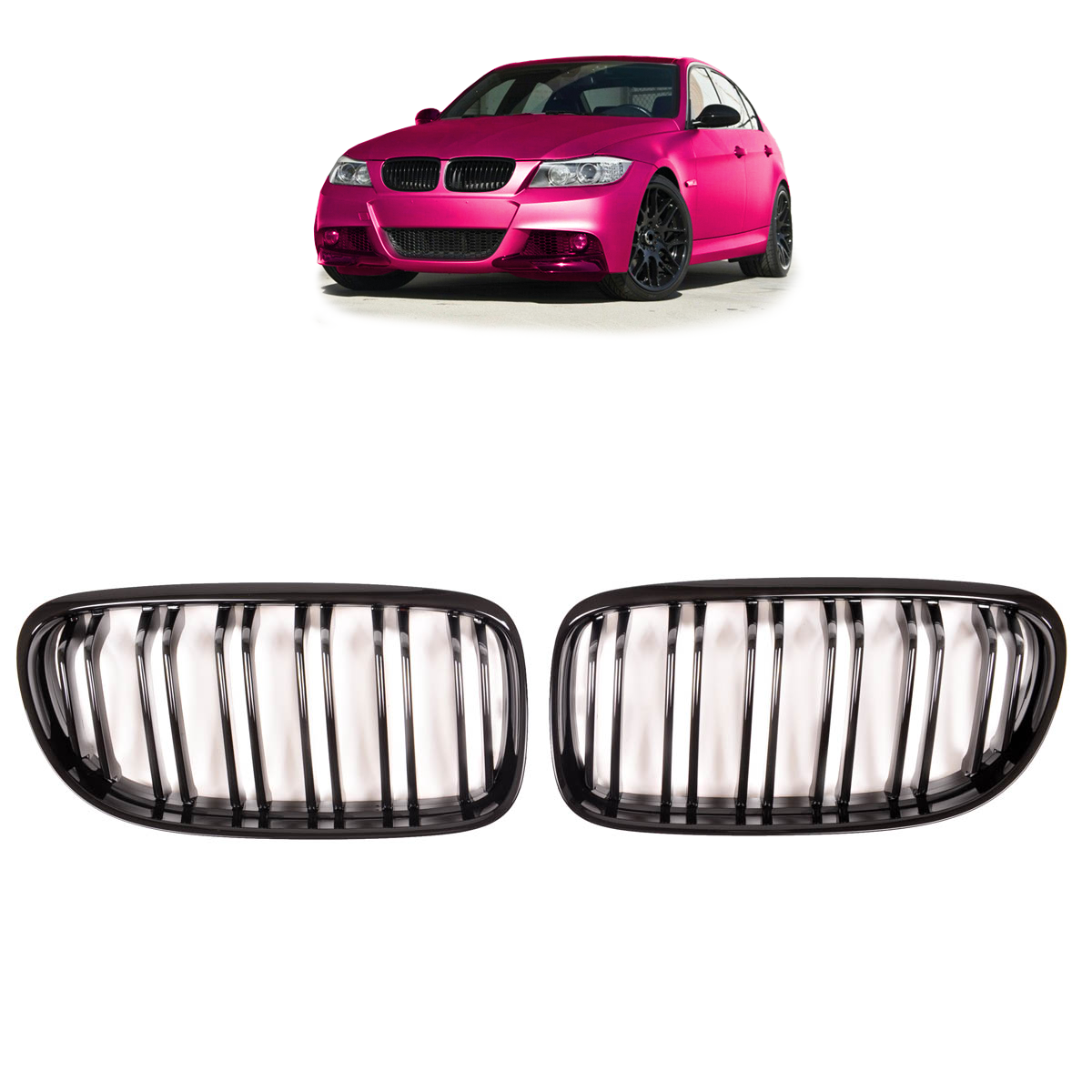 Grill Doppel-Linie Matt Schwarz passend für BMW 3er E90 E91 2008-2011