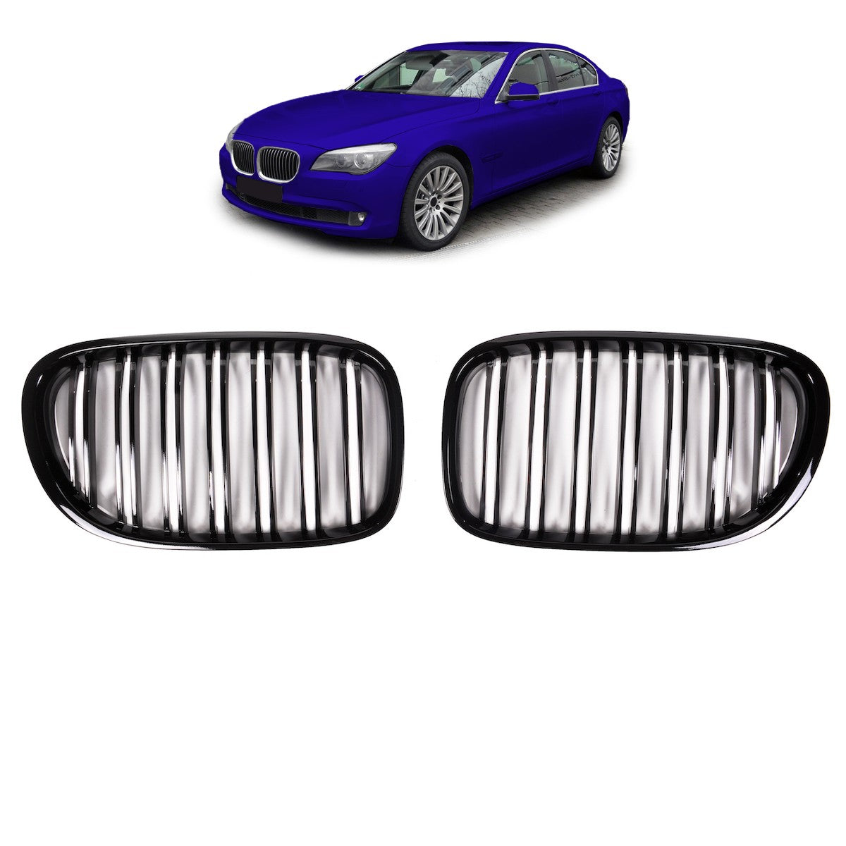 Doppel-Linie Hochglanz Schwarzer Vordergrill passend für BMW 7er F01 F02 2008-2012