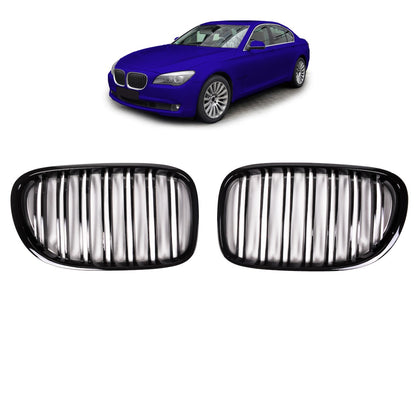 Doppel-Linie Hochglanz Schwarzer Vordergrill passend für BMW 7er F01 F02 2008-2012