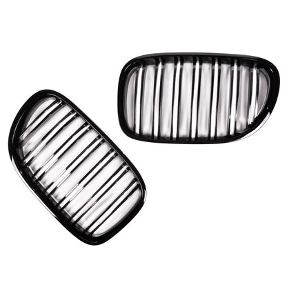 Doppel-Linie Hochglanz Schwarzer Vordergrill passend für BMW 7er F01 F02 2008-2012