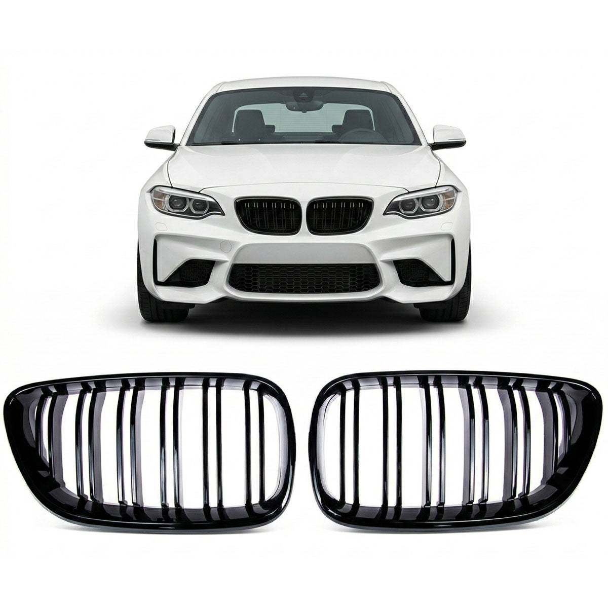 Kühlergrill Hochglanz Schwarz Dual Line passend für BMW 2er F22 F23 F87 14-21