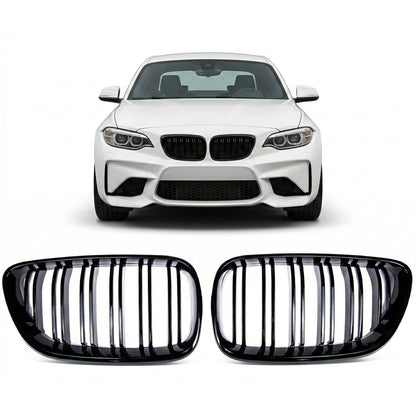 Kühlergrill Hochglanz Schwarz Dual Line passend für BMW 2er F22 F23 F87 14-21