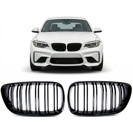 Kühlergrill Hochglanz Schwarz Dual Line passend für BMW 2er F22 F23 F87 14-21
