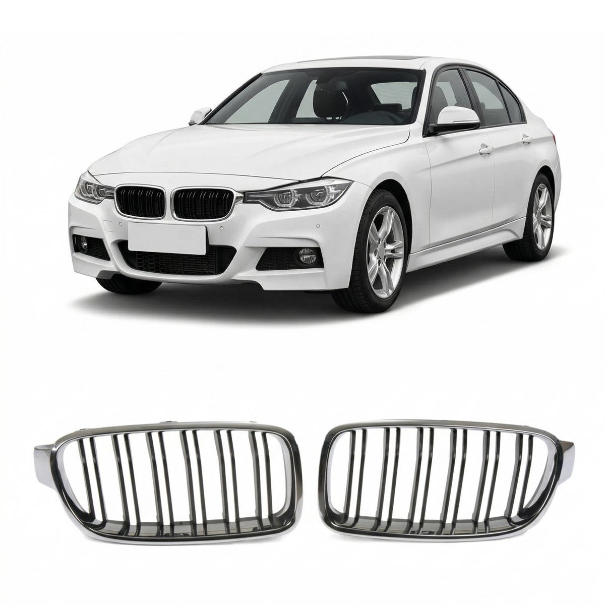 Doppelstreifen Chrom & Schwarz Grill passend für BMW 3er F30 F31 2011-2019