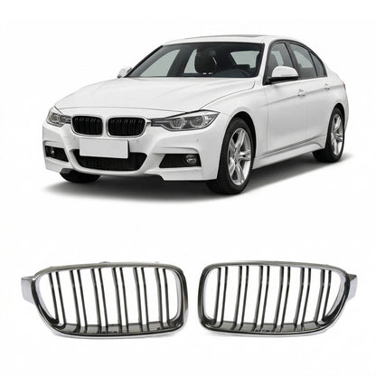 Doppelstreifen Chrom & Schwarz Grill passend für BMW 3er F30 F31 2011-2019
