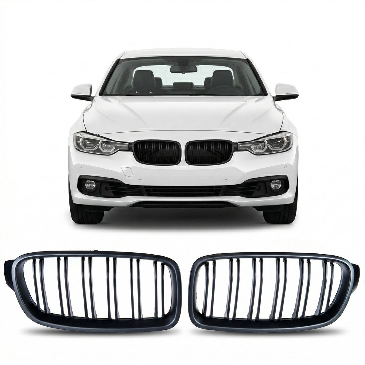Doppelstreifen Matt Schwarz Kühlergrill passend für BMW 3er F30 F31 2011-2019