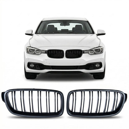 Doppelstreifen Matt Schwarz Kühlergrill passend für BMW 3er F30 F31 2011-2019