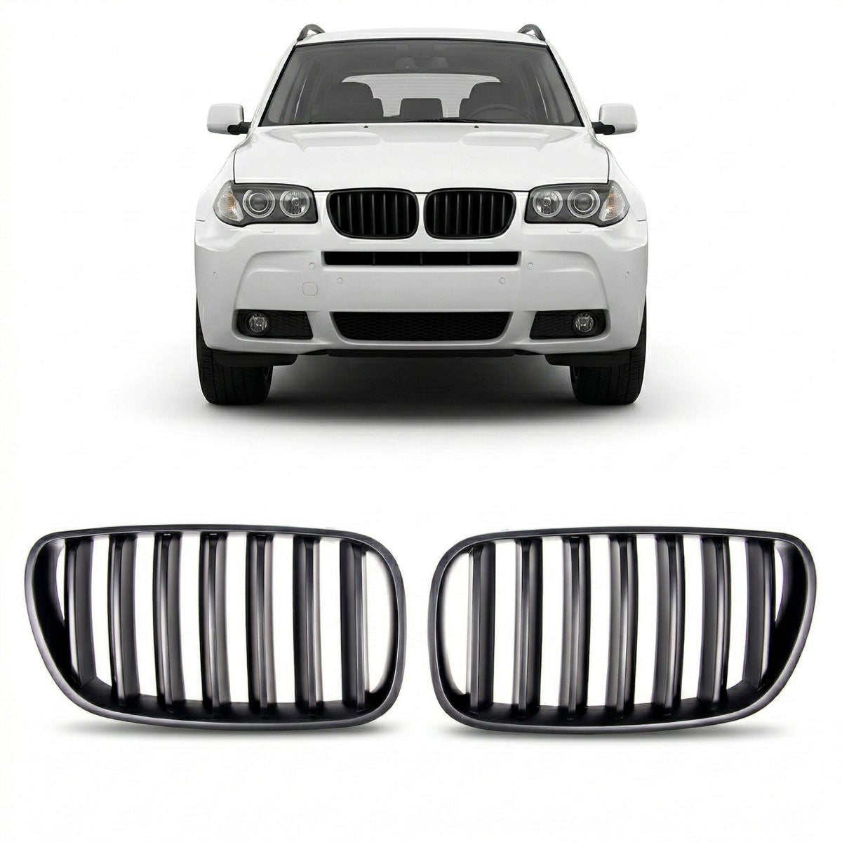 Matt Schwarz Einzel-Linie Sportgrill passend für BMW X3 (E83) 2006-2010