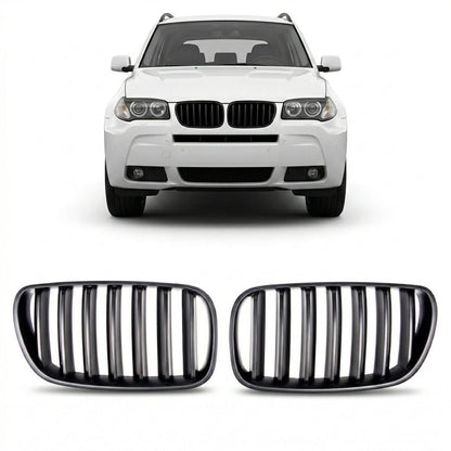 Matt Schwarz Einzel-Linie Sportgrill passend für BMW X3 (E83) 2006-2010