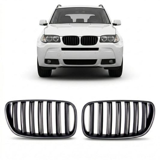 Matt Schwarz Einzel-Linie Sportgrill passend für BMW X3 (E83) 2006-2010