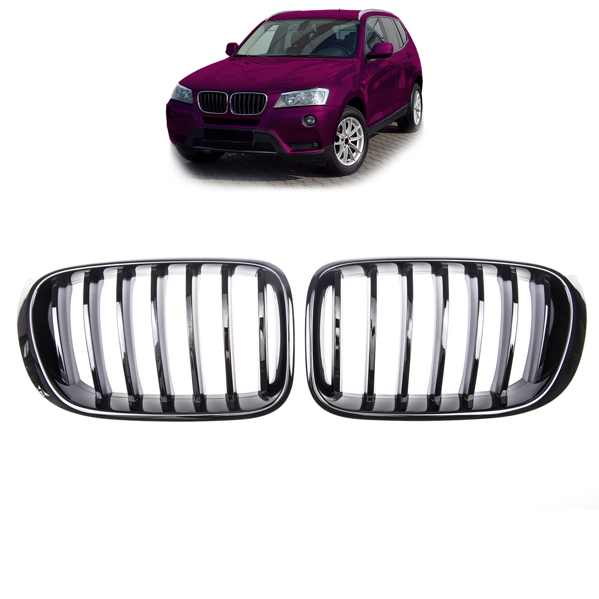 Sportgrill Hochglanz Schwarz Einzel-Linie passend für BMW X3 F25 / X4 F26 2014-2018