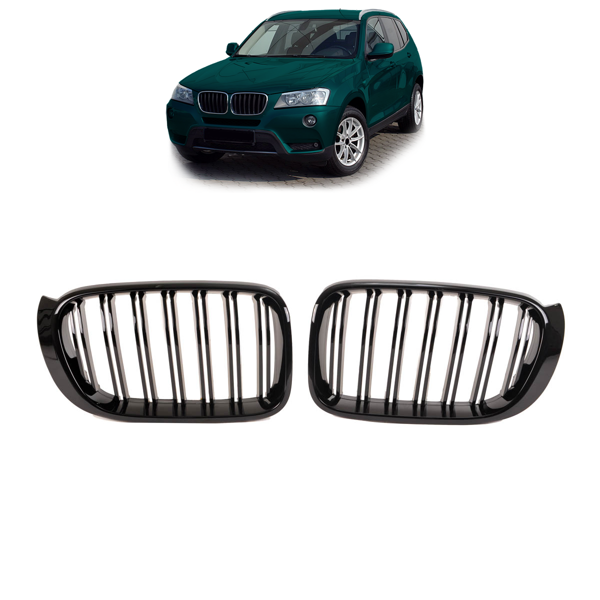 Sportgrill Hochglanz Schwarz Doppel-Linie passend für BMW X3 F25 X4 F26 2014-2018