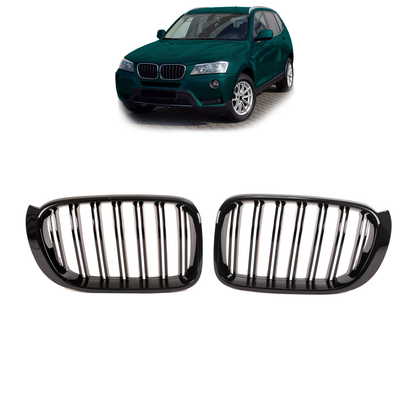 Sportgrill Hochglanz Schwarz Doppel-Linie passend für BMW X3 F25 X4 F26 2014-2018