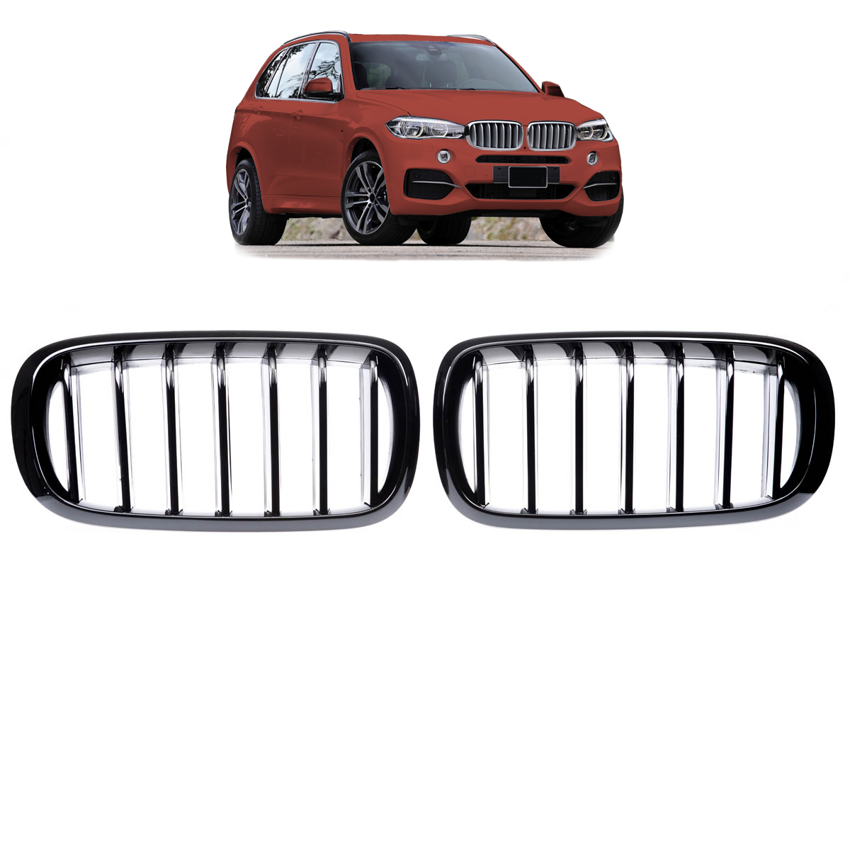 Kühlergrill Hochglanz Schwarz Einzellinie passend für BMW X5 F15 X6 F16 2013-2018