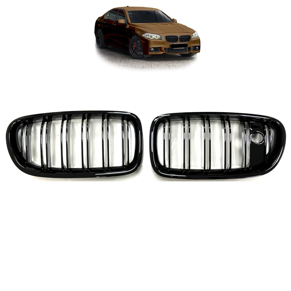 Hochglanz Schwarzer Dual Line Grill passend für BMW 5er F10 F11 2010-2018