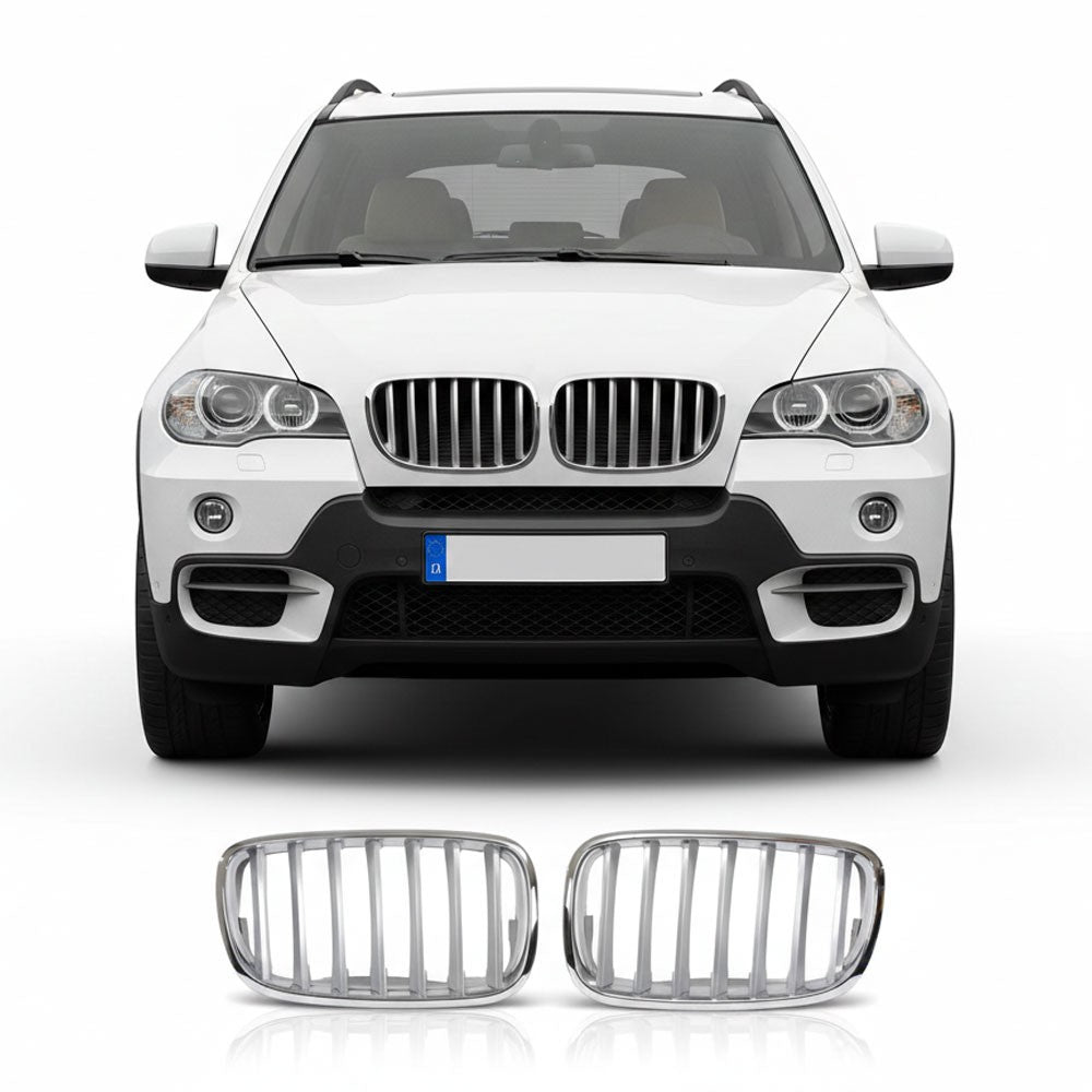 Grill Einzellinie Matt Silber passend für BMW X5 E70 X6 E71 E72 2008-2014