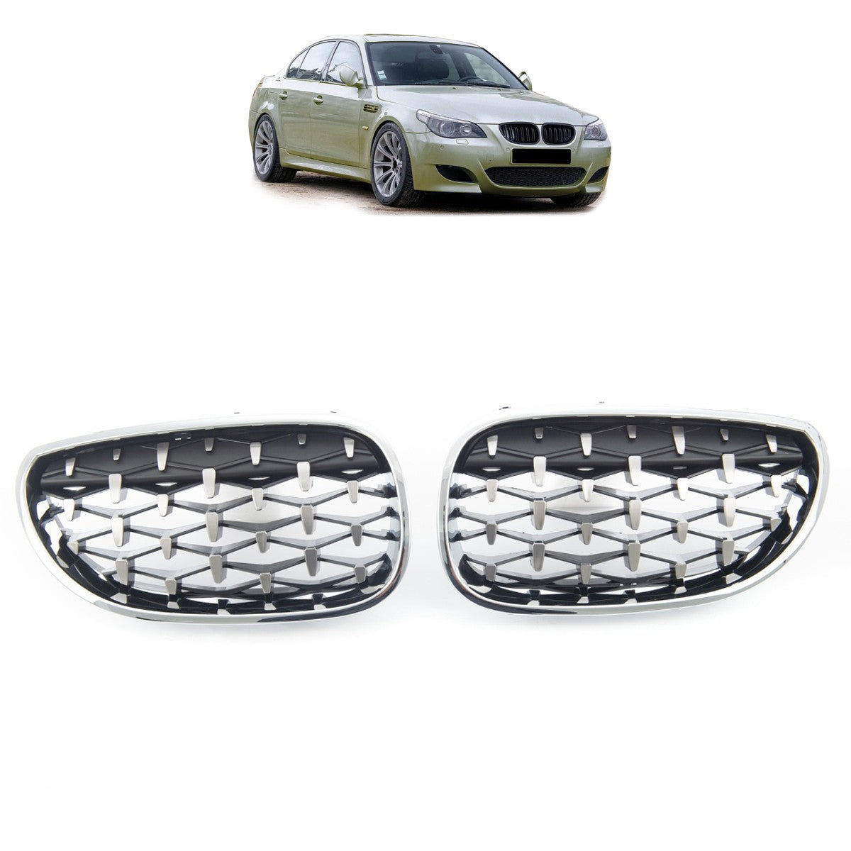 Kühlergrill Hochglanz Schwarz & Chrom passend für BMW 5er E60 E61 2003-2010
