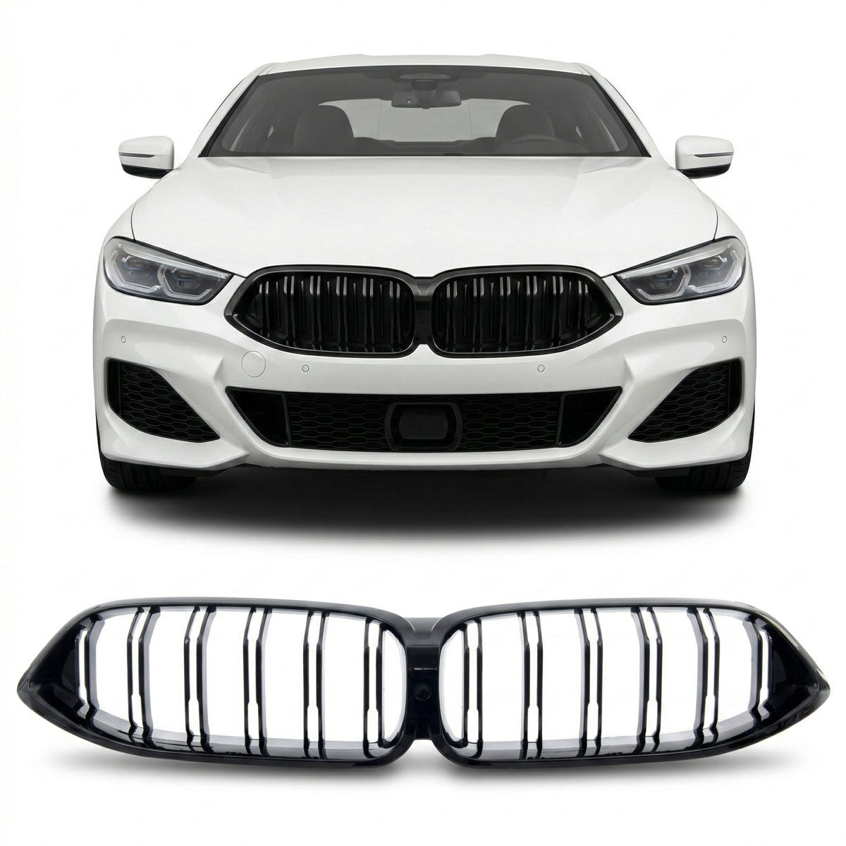 Doppellinien Grill Hochglanz Schwarz passend für BMW 8er G14 G15 G16 2018-2021
