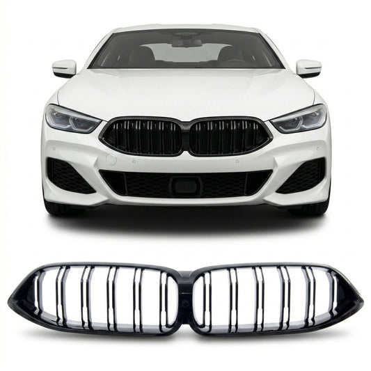 Doppellinien Grill Hochglanz Schwarz passend für BMW 8er G14 G15 G16 2018-2021