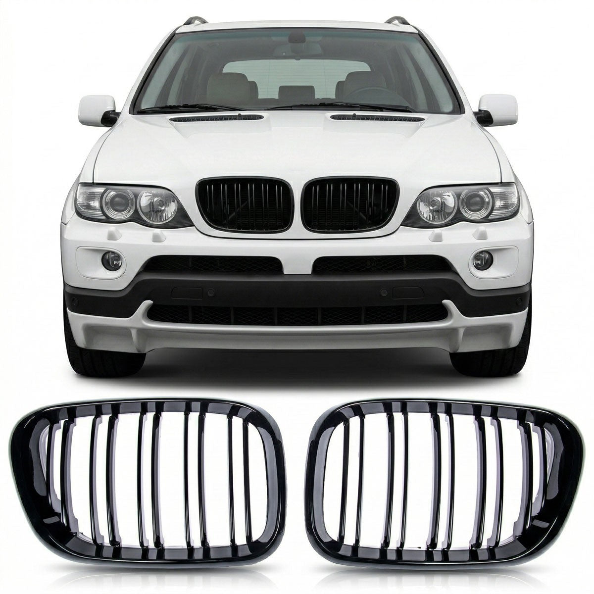 Frontgrill Hochglanz Schwarz Dual Line passend für BMW X5 E53 1999-2003