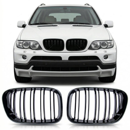Frontgrill Hochglanz Schwarz Dual Line passend für BMW X5 E53 1999-2003