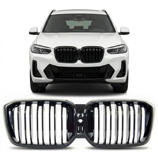 Frontgrill Hochglanz Schwarz Doppellinie passend für BMW X3 G01 X4 G02 2021+