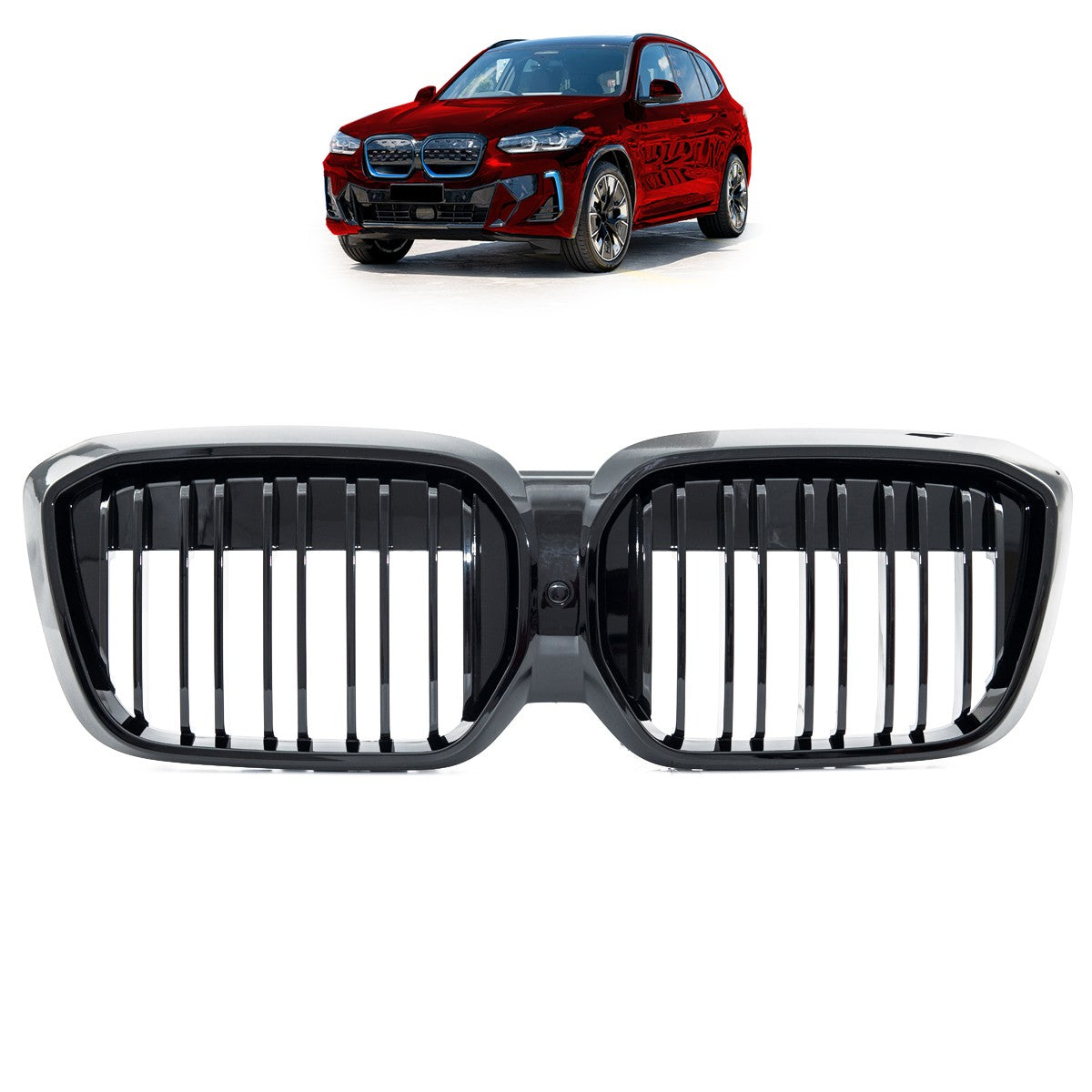 Hochglanz Schwarz Doppellinien Frontgrill passend für BMW iX3 (G08) 2021->>