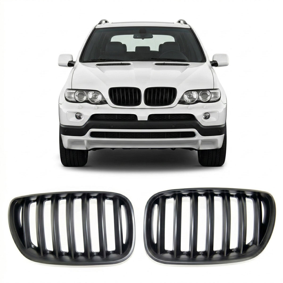 Einliniger Matt Schwarz Frontgrill passend für BMW X5 (E53) 2003-2007
