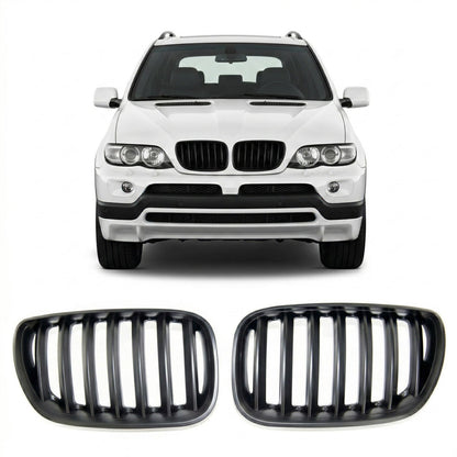 Einliniger Matt Schwarz Frontgrill passend für BMW X5 (E53) 2003-2007